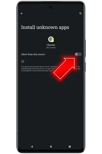 Android security settings showing unknown sources toggle