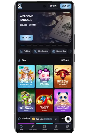 Slot Lounge Casino official website with install app button