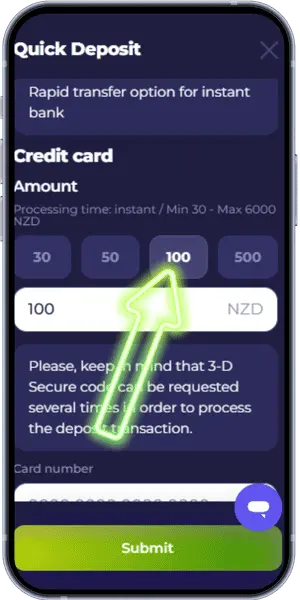 Payment methods Enter the Deposit Amount