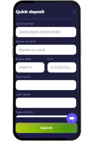 Card details form for a Mastercard deposit at Axe Casino