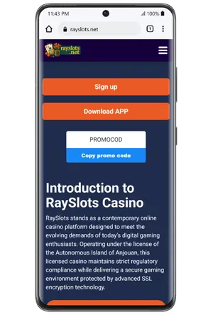 Opening the official RaySlots website on mobile